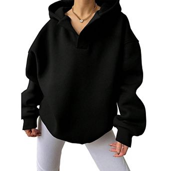 Womens Hoodies Oversized V Neck Sweatshirts Long Sleeve Pullover Casual Teen Girls Preppy Clothes