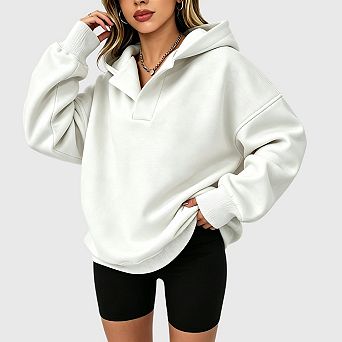 Womens Hoodies Oversized V Neck Sweatshirts Long Sleeve Pullover Casual Teen Girls Preppy Clothes