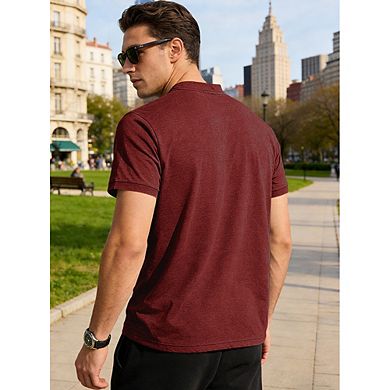 Men's Slub Cotton Henley Short Sleeve T Shirt 2 Button Chest Pocket Solid Casual Basic Tees