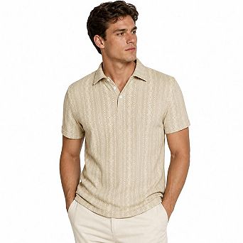Men's Hollow Out Diamond Jacquard Short Sleeve Polo T-Shirt Collared Summer Casual Golf Tees