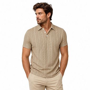 Men's Hollow Out Diamond Jacquard Short Sleeve Polo T-Shirt Collared Summer Casual Golf Tees