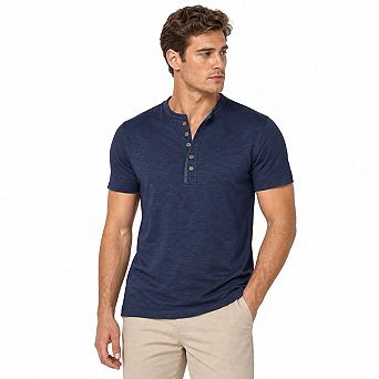 Men's Short Sleeve Henley T Shirt Slub Cotton Crew Neck 5 Button Casual Basic Tees