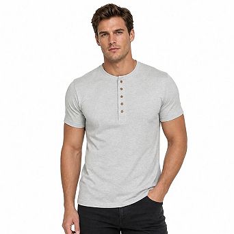 Men's Short Sleeve Henley T Shirt Slub Cotton Crew Neck 5 Button Casual Basic Tees