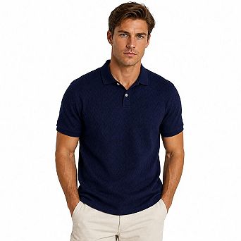 Men's Herringbone Jacquard Short Sleeve Polo T-Shirt Classic Collar Business Casual Solid Golf Tees