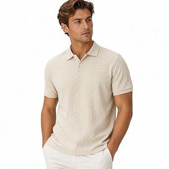 Men's Herringbone Jacquard Short Sleeve Polo T-Shirt Classic Collar Business Casual Solid Golf Tees