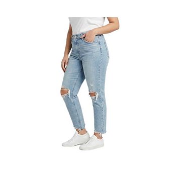 Women's High Waist Distressed Boyfriend Jeans, Ripped Straight Ankle Denim Pants for Casual Wear
