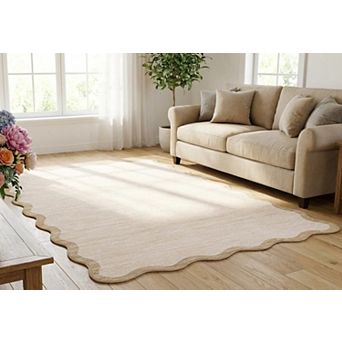 lxt-Area Rug Scalloped Washable Rugs for Living Room Carpet Carpet