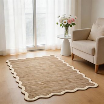 Scalloped Washable Rugs for Living Room Area Rugs Stain Resistant Carpet for Dining Room Dorm