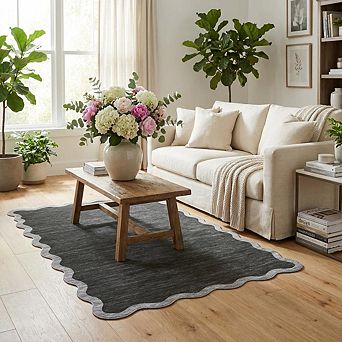 lxt-Area Rug Scalloped Washable Rugs for Living Room Carpet Carpet