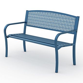 Outdoor Bench, Ergonomic Curved Backrest, Powder-Coated Steel Frame, Weather-Resistant Patio
