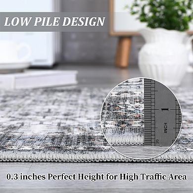 lxt-Machine Washable Vintage Rug Non Slip Rug Retro Medallion Distressed Foldable Carpet