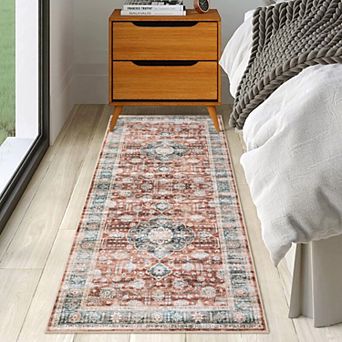 lxt-Machine Washable Vintage Rug Non Slip Rug Retro Medallion Distressed Foldable Carpet
