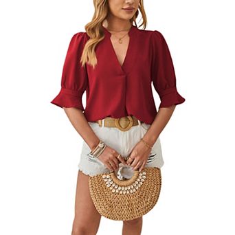 Blouses for Women Dressy Casual Half Sleeve V Neck Tops Fashion Summer Fall Shirts