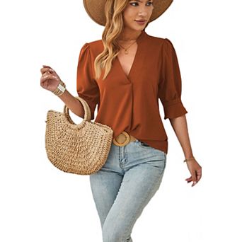 Blouses for Women Dressy Casual Half Sleeve V Neck Tops Fashion Summer Fall Shirts