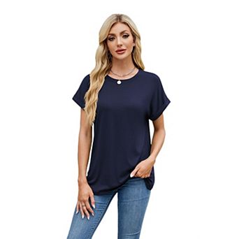 Womens Tops Summer Casual Short Sleeve Shirts Business Dressy Crew Neck Loose Fit Tunic Tops