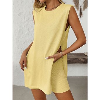 Women's Casual Knit Sleeveless Set Stylish Loose and Comfortable Two Piece Set