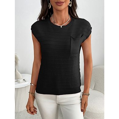 Women's Solid Color V Neck Trendy Top Loose Ribbed Short Sleeve T Shirt