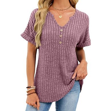 Women's Solid Color V neck Top Loose fitting Business Casual Top