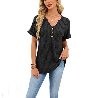 Women's Solid Color V neck Top Loose fitting Business Casual Top