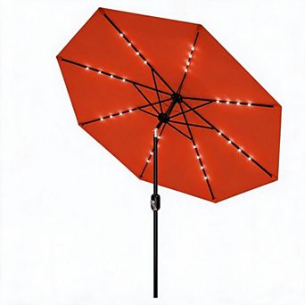 Solar LED Lighted Patio Umbrella 10FT 8 Sturdy Ribs, Waterproof UV-Resistant Fabric, Tilt & Crank