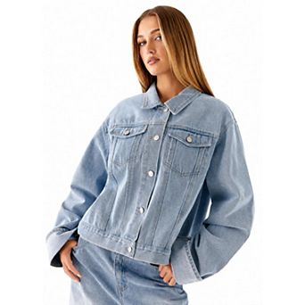 Women's Long Sleeve Loose Denim Jacket Button Down Casual Coat