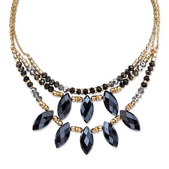 Black Aurora Borealis Crystal Multi-Strand Goldtone Necklace 18"-20.5"