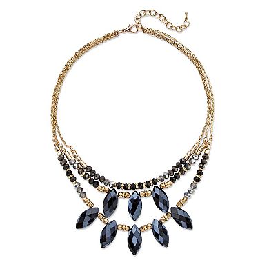 Black Aurora Borealis Crystal Multi-Strand Goldtone Necklace 18"-20.5"