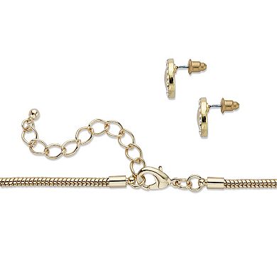 Crystal Goldtone Halo Disc Button Earring and Bib Necklace Set 20"-22.5"