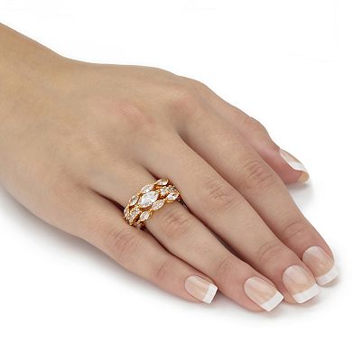 4.30 Cttw. Marquise-Cut and Round CZ Gold-Plated 3-Piece Bridal Ring Set