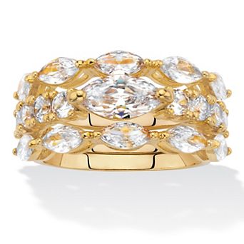 4.30 ct w. Marquise-Cut and Round CZ Gold-Plated 3 pc Bridal Ring Set