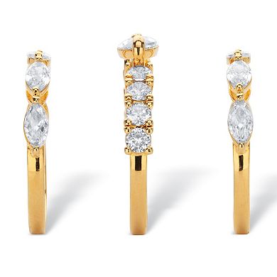 4.30 Cttw. Marquise-Cut and Round CZ Gold-Plated 3-Piece Bridal Ring Set