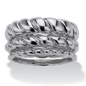 Silvertone Shrimp Style Stackable Rings, 3 pc Set