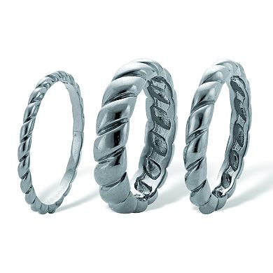 Silvertone Shrimp Style Stackable Rings, 3 Piece Set