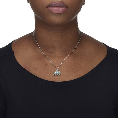 Genuine Green Jade CZ Silvertone Elephant Pendant Necklace, 18 inch Chain