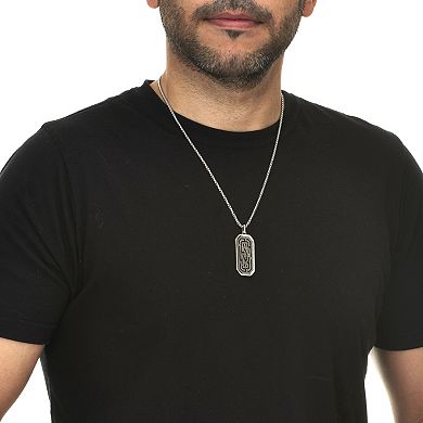 Men's Round Black Crystal Sterling Silver Dog Tag Pendant