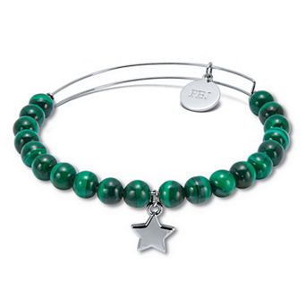 Genuine Green Malachite Silvertone Star Charm Bangle, 7.5 Inches