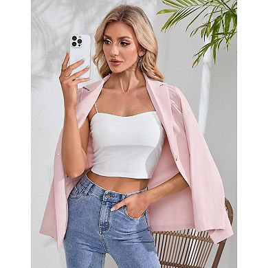 Classic Blazer for Women Lapel Collar Open Front Long Sleeve Office Blazers Jackets with Pockets