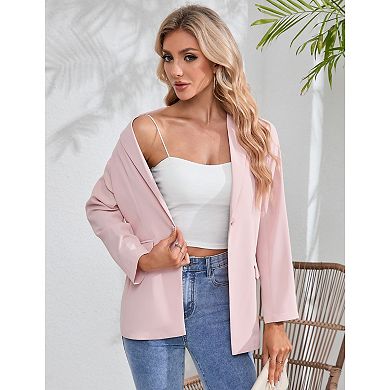 Classic Blazer for Women Lapel Collar Open Front Long Sleeve Office Blazers Jackets with Pockets