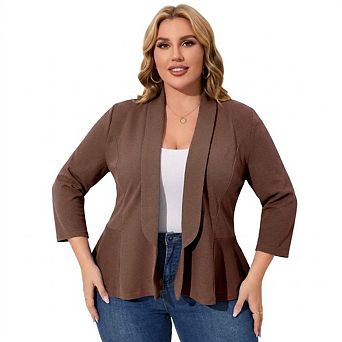Women Plus Size Casual Blazer Open Front Long Sleeve Work Office Blazer Jackets