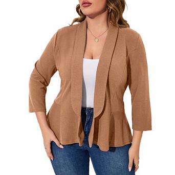 Women Plus Size Casual Blazer Open Front Long Sleeve Work Office Blazer Jackets