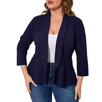 Women Plus Size Casual Blazer Open Front Long Sleeve Work Office Blazer Jackets