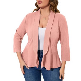 Women Plus Size Casual Blazer Open Front Long Sleeve Work Office Blazer Jackets