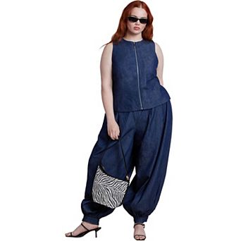 ELOQUII Women's Plus Size High Rise Balloon Chambray Trouser