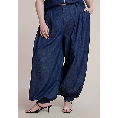 ELOQUII Women's Plus Size High Rise Balloon Chambray Trouser