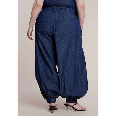 ELOQUII Women's Plus Size High Rise Balloon Chambray Trouser