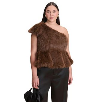 ELOQUII Women's Plus Size Faux Fur Peplum Top