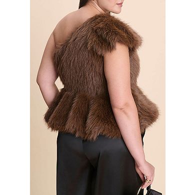 ELOQUII Women's Plus Size Faux Fur Peplum Top