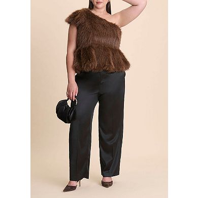 ELOQUII Women's Plus Size Faux Fur Peplum Top