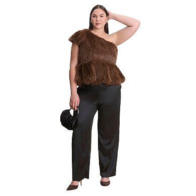 ELOQUII Women's Plus Size Faux Fur Peplum Top