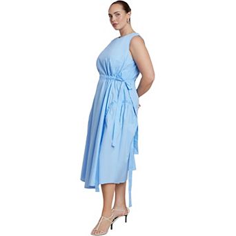ELOQUII Women's Plus Size Cinch Waist Poplin Midi Dress